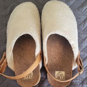 Reef Cream Plush Clogs/Slippers with Cork Insole